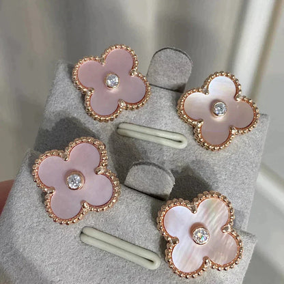 [sparkle Jewelry ]CLOVER MEDIUM 1 MOTIFS  PINK MOP DIAMOND EARRINGS