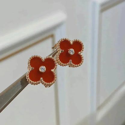 [sparkle Jewelry ]CLOVER MEDIUM 1 MOTIFS CARNELIAN  DIAMOND earrings