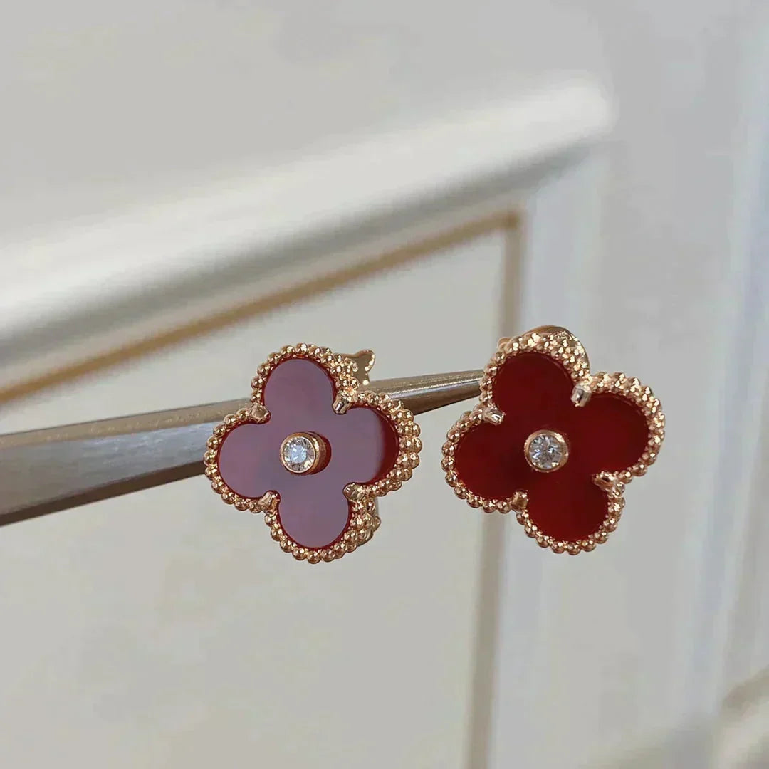 [sparkle Jewelry ]CLOVER MEDIUM 1 MOTIFS CARNELIAN  DIAMOND earrings