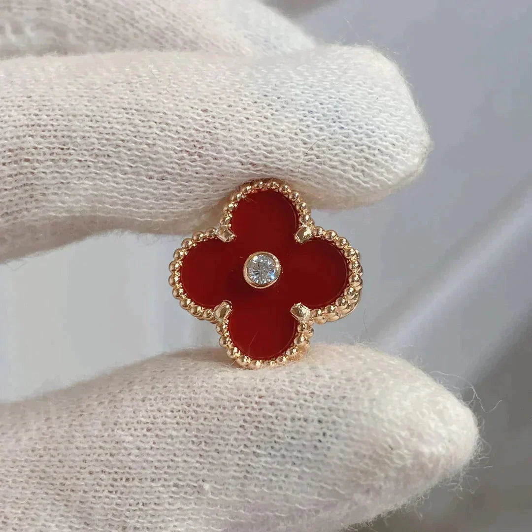 [sparkle Jewelry ]CLOVER MEDIUM 1 MOTIFS CARNELIAN  DIAMOND earrings