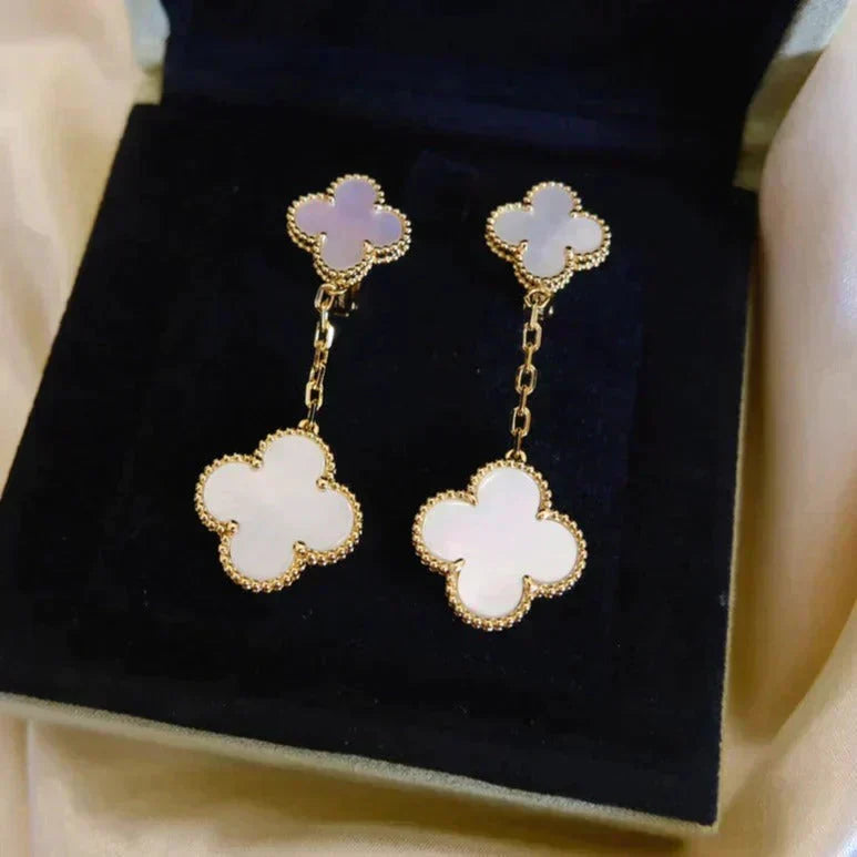 [sparkle Jewelry ]CLOVER 2 MOTIF WHITE MOP EARRINGS