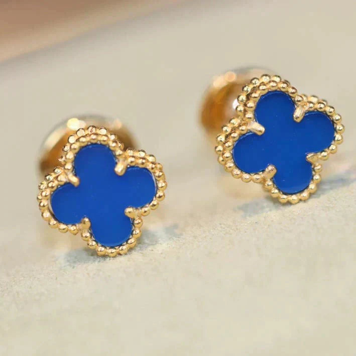 [sparkle Jewelry ]CLOVER MINI 9.5MM BLUE AGATE EARRINGS