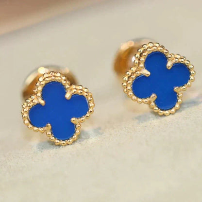 [sparkle Jewelry ]CLOVER MINI 9.5MM BLUE AGATE EARRINGS