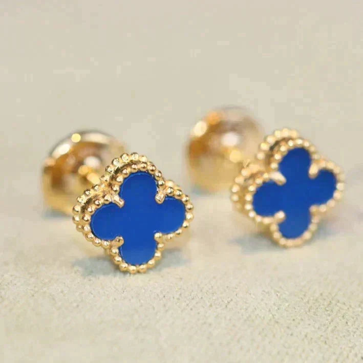[sparkle Jewelry ]CLOVER MINI 9.5MM BLUE AGATE EARRINGS