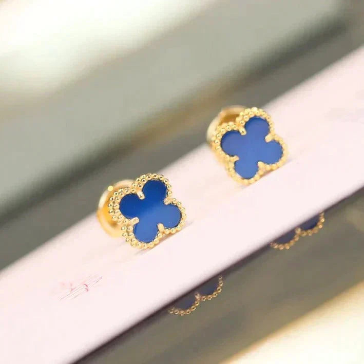 [sparkle Jewelry ]CLOVER MINI 9.5MM BLUE AGATE EARRINGS