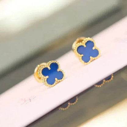 [sparkle Jewelry ]CLOVER MINI 9.5MM BLUE AGATE EARRINGS