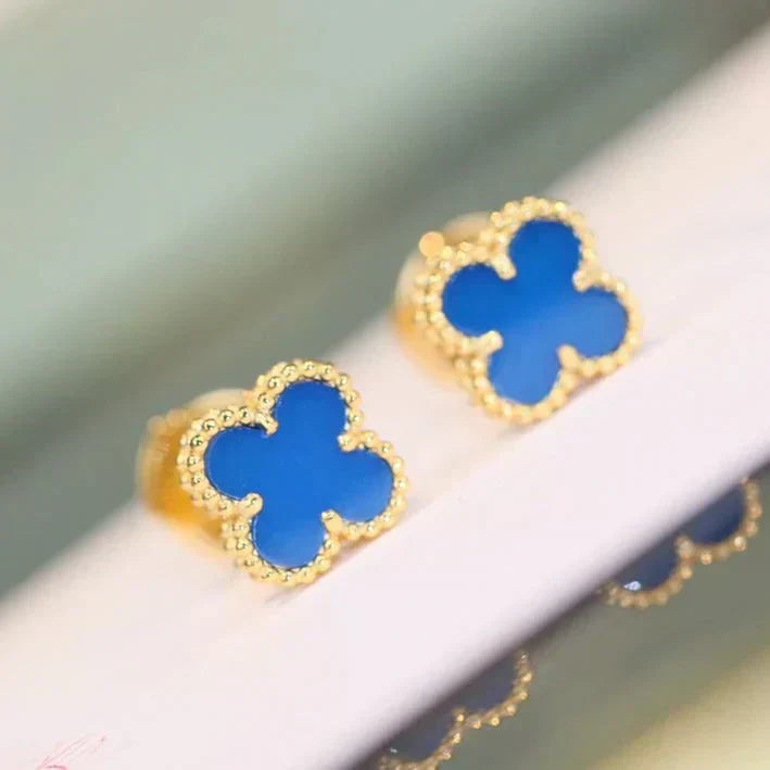 [sparkle Jewelry ]CLOVER MINI 9.5MM BLUE AGATE EARRINGS