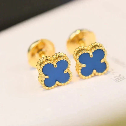 [sparkle Jewelry ]CLOVER MINI 9.5MM BLUE AGATE EARRINGS