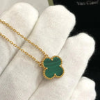 [sparkle Jewelry ]CLOVER 15MM MALACHITE SINGLE FLOWER  NECKLACE