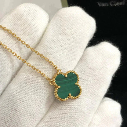 [sparkle Jewelry ]CLOVER 15MM MALACHITE SINGLE FLOWER  NECKLACE