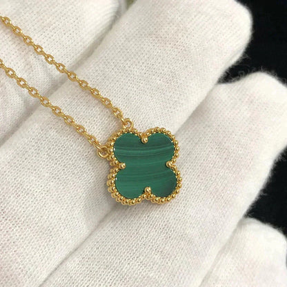 [sparkle Jewelry ]CLOVER 15MM MALACHITE SINGLE FLOWER  NECKLACE