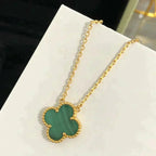[sparkle Jewelry ]CLOVER 15MM MALACHITE SINGLE FLOWER  NECKLACE