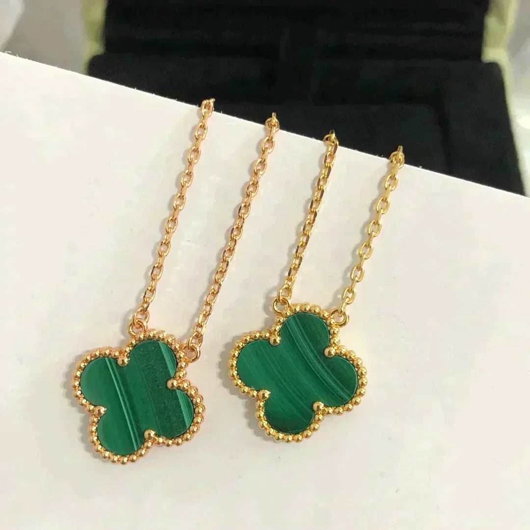 [sparkle Jewelry ]CLOVER 15MM MALACHITE SINGLE FLOWER  NECKLACE