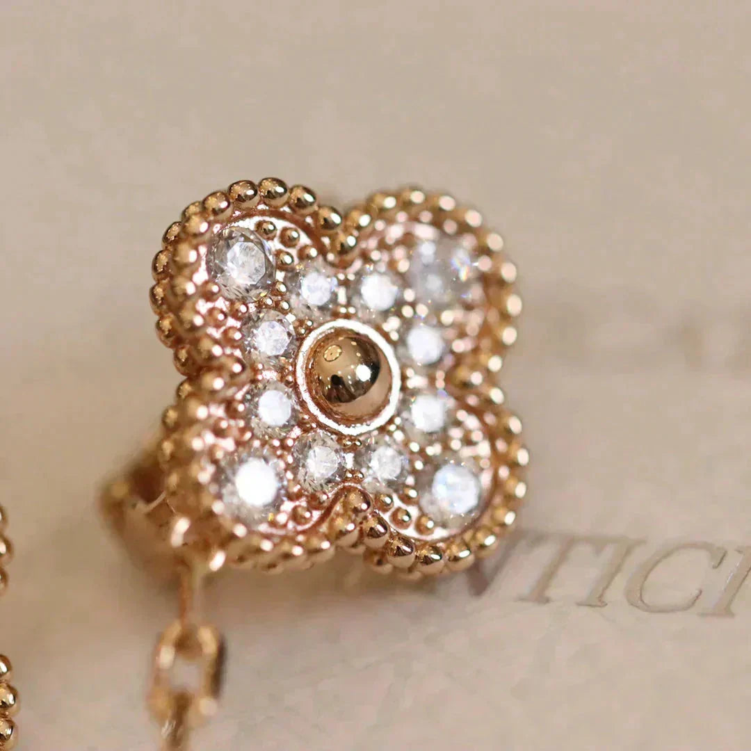 [sparkle Jewelry ]CLOVER MEDIUM 1 MOTIFS FUll DIAMOND EARRINGS