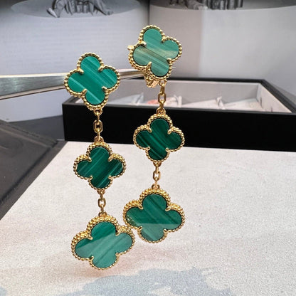 [sparkle Jewelry ]CLOVER MALACHITE 3 MOTIFS GOLD