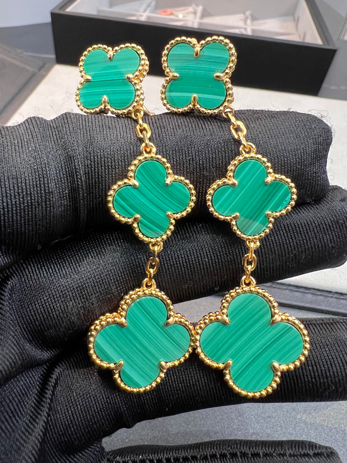 [sparkle Jewelry ]CLOVER MALACHITE 3 MOTIFS GOLD