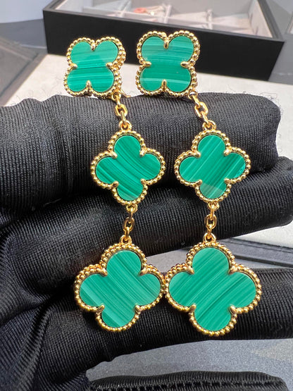 [sparkle Jewelry ]CLOVER MALACHITE 3 MOTIFS GOLD