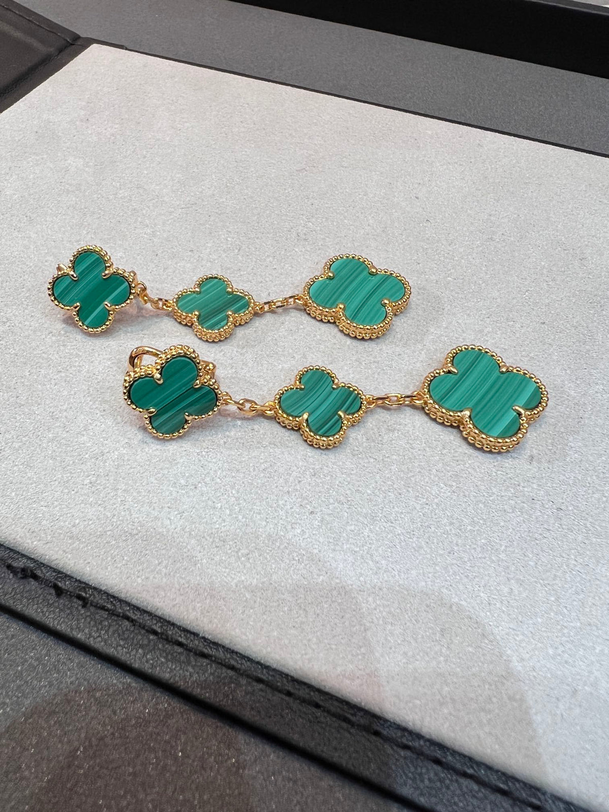 [sparkle Jewelry ]CLOVER MALACHITE 3 MOTIFS GOLD