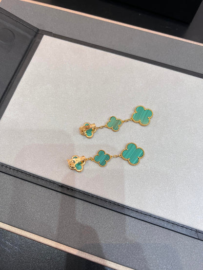 [sparkle Jewelry ]CLOVER MALACHITE 3 MOTIFS GOLD