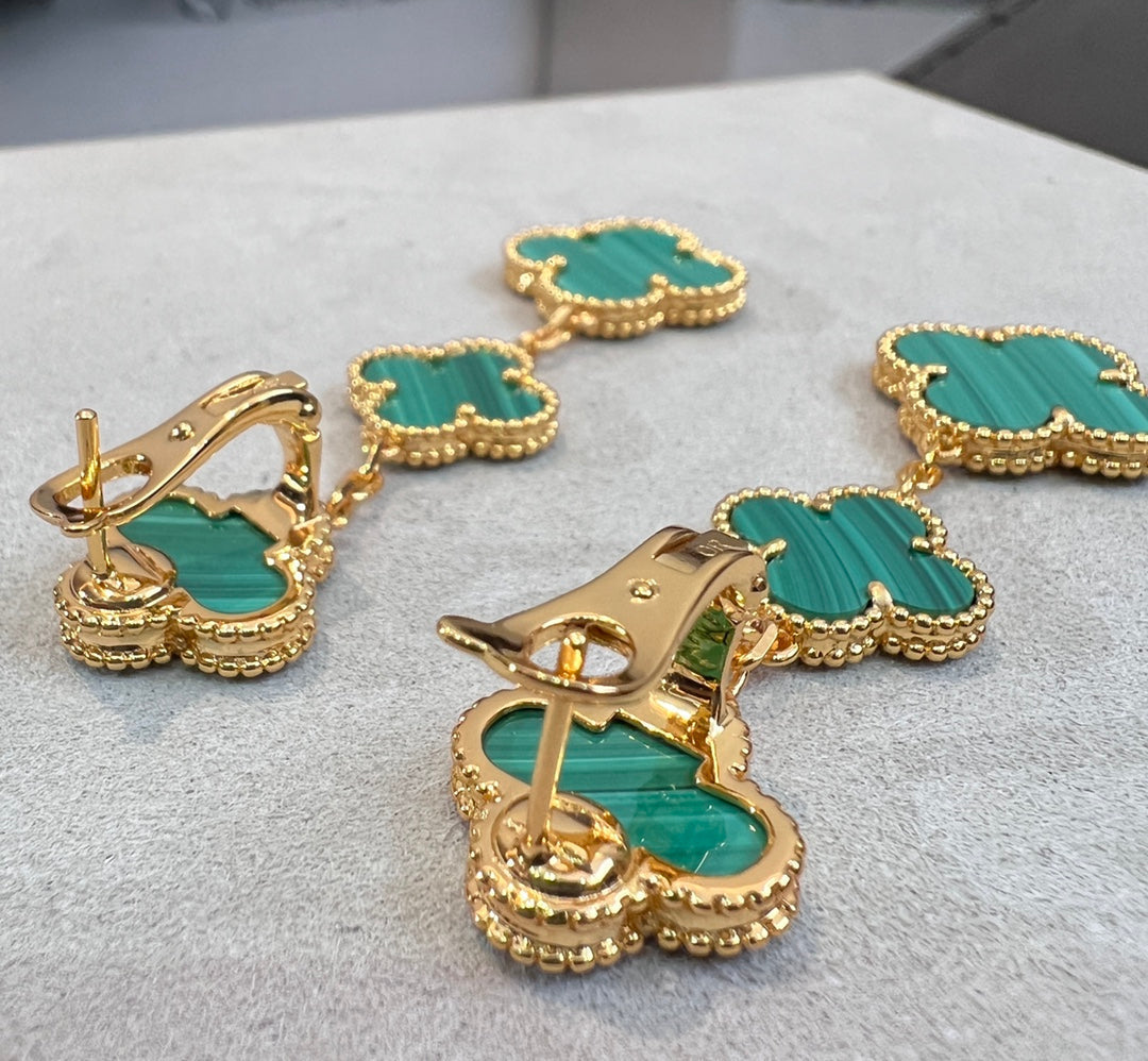 [sparkle Jewelry ]CLOVER MALACHITE 3 MOTIFS GOLD