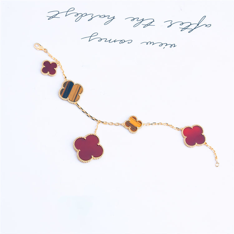 [sparkle Jewelry ]CLOVER BRACELET 5 MOTIFS CARNELIAN TIGER EYE