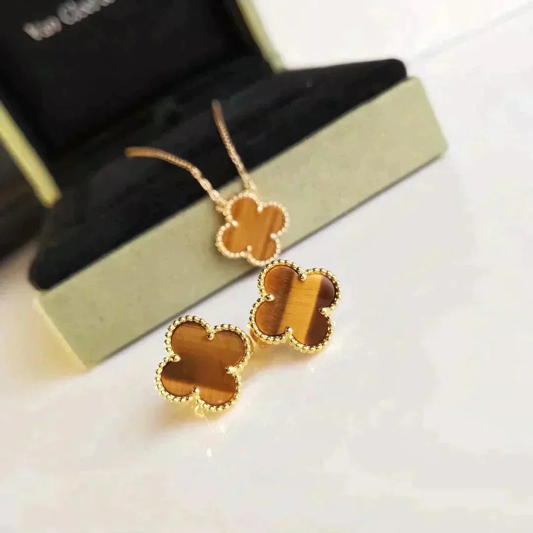 [sparkle Jewelry ]CLOVER MEDIUM 1 MOTIFS TIGER EYE EARRINGS