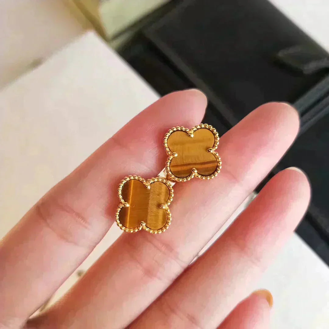 [sparkle Jewelry ]CLOVER MEDIUM 1 MOTIFS TIGER EYE EARRINGS