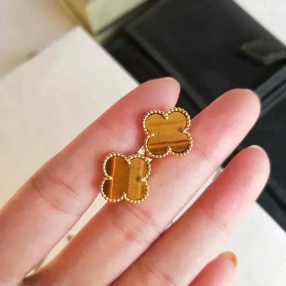 [sparkle Jewelry ]CLOVER MEDIUM 1 MOTIFS TIGER EYE EARRINGS