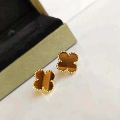 [sparkle Jewelry ]CLOVER MEDIUM 1 MOTIFS TIGER EYE EARRINGS