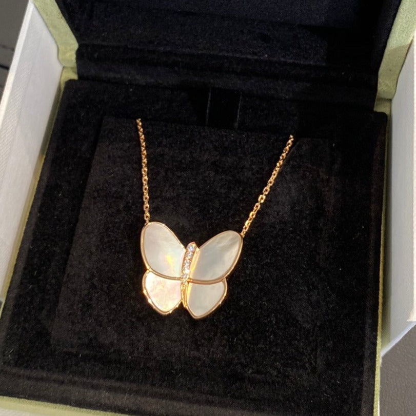 [sparkle Jewelry ]BUTTERFLY GOLD MOP DIAMOND NECKLACE