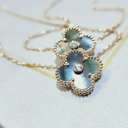 [sparkle Jewelry ]CLOVER 15MM DIAMOND AND MOTHER-OF-GREY NECKLACE