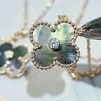 [sparkle Jewelry ]CLOVER 15MM DIAMOND AND MOTHER-OF-GREY NECKLACE