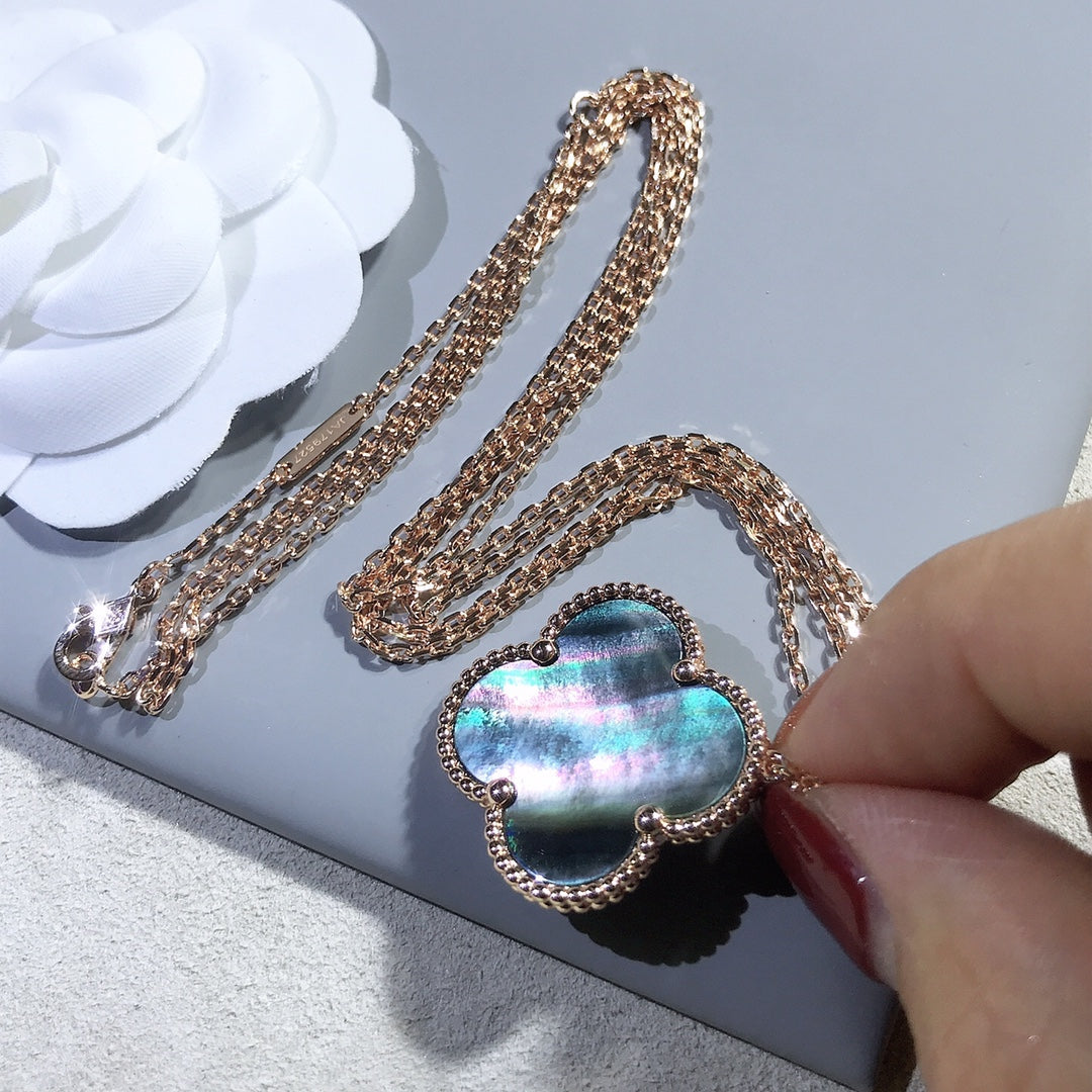 [sparkle Jewelry ]CLOVER 25MM GOLD DARK MOP BIG CLOVER NECKLACE