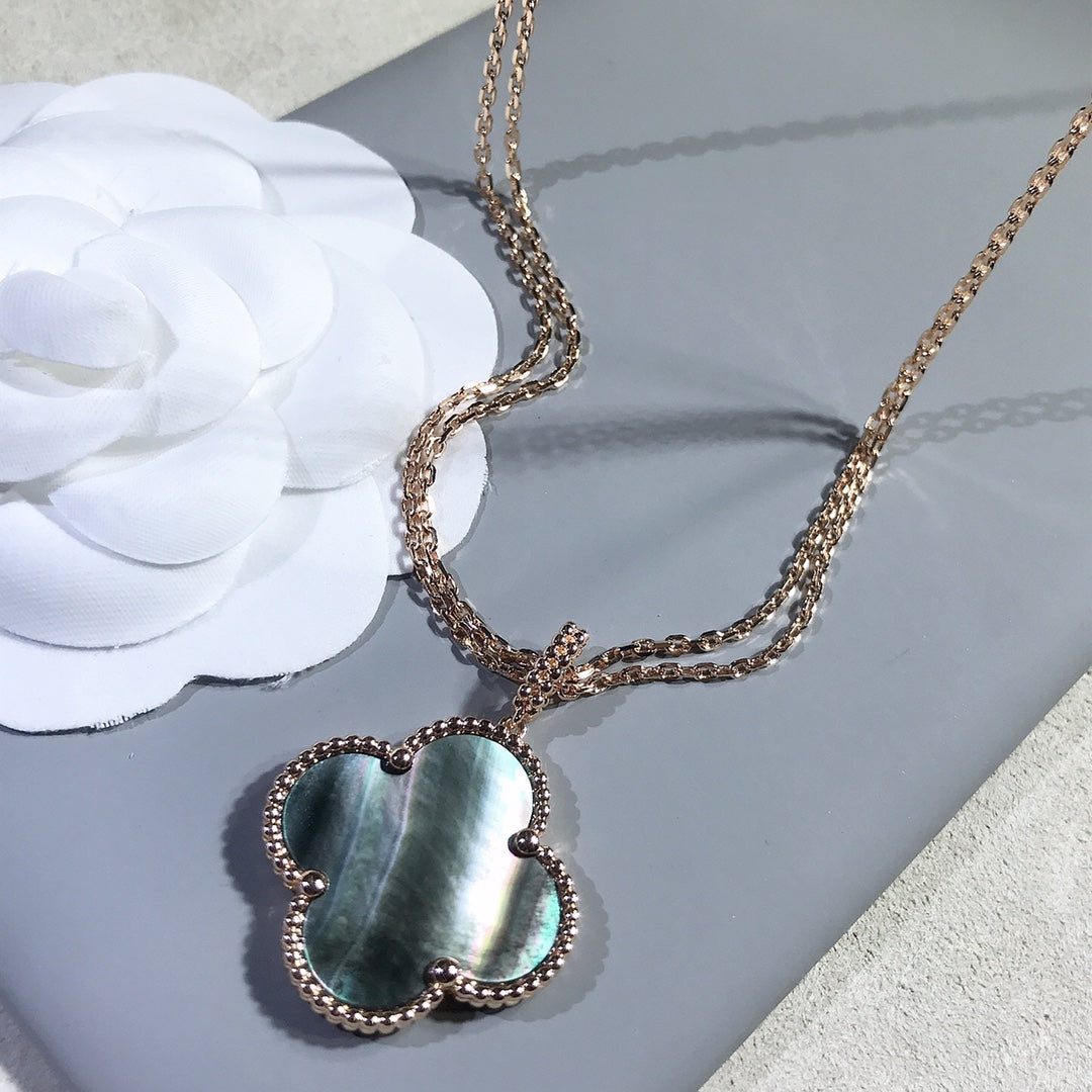 [sparkle Jewelry ]CLOVER 25MM GOLD DARK MOP BIG CLOVER NECKLACE
