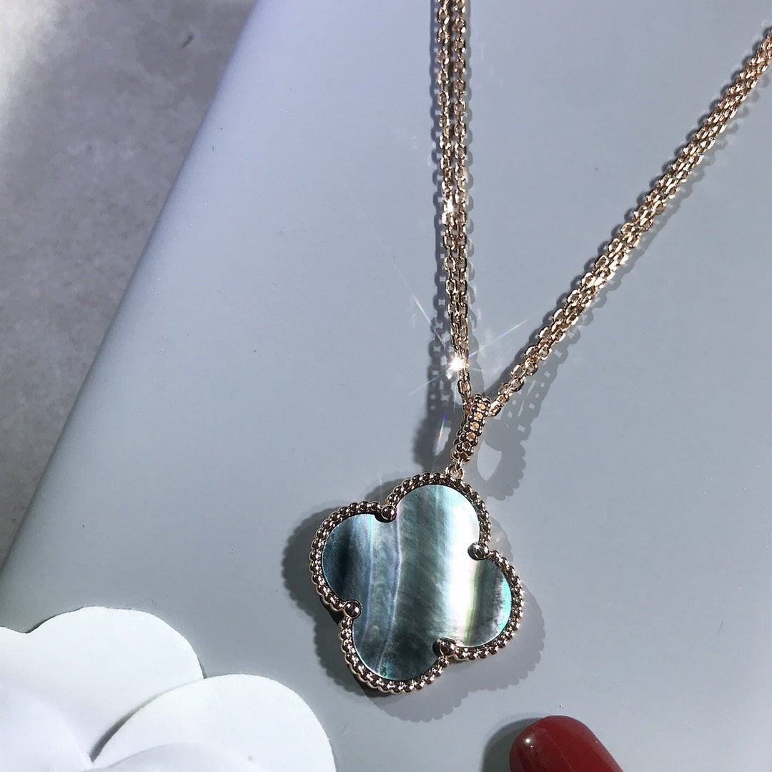 [sparkle Jewelry ]CLOVER 25MM GOLD DARK MOP BIG CLOVER NECKLACE