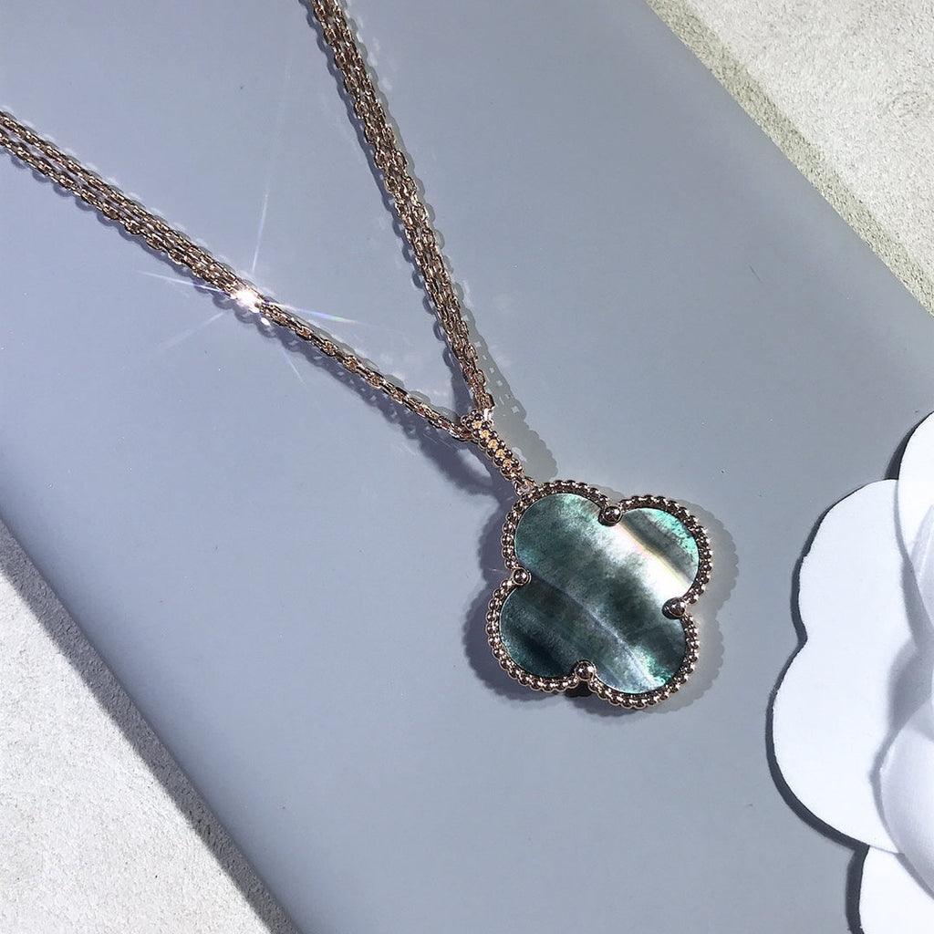 [sparkle Jewelry ]CLOVER 25MM GOLD DARK MOP BIG CLOVER NECKLACE