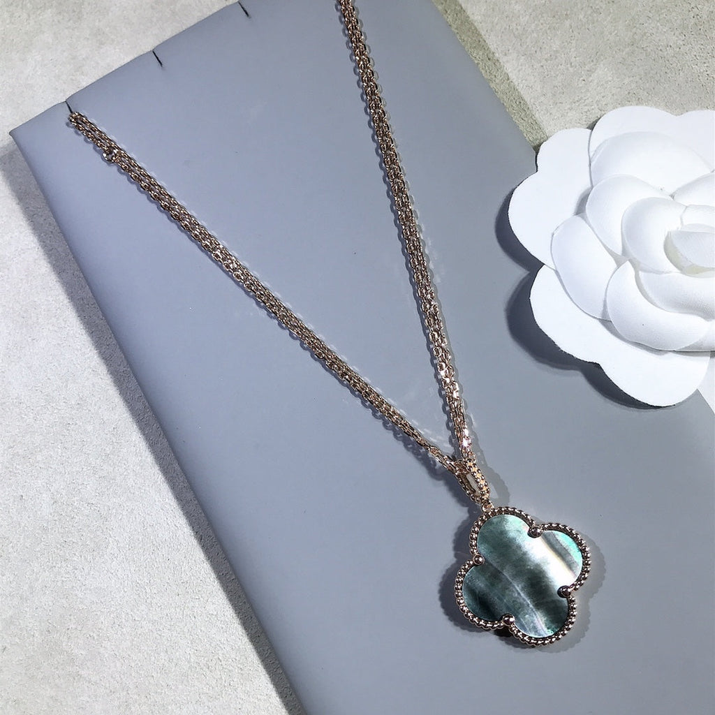 [sparkle Jewelry ]CLOVER 25MM GOLD DARK MOP BIG CLOVER NECKLACE