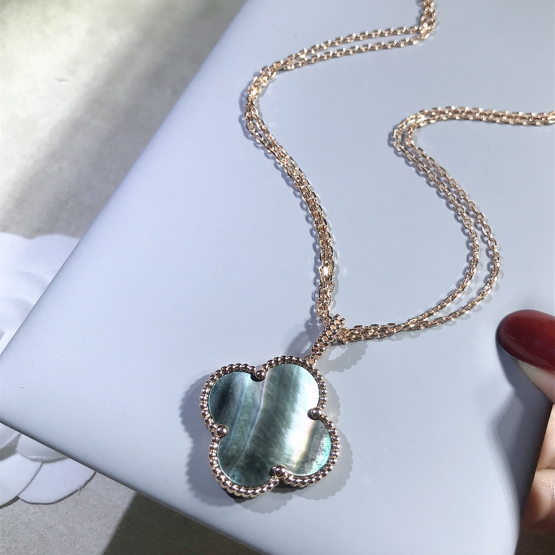 [sparkle Jewelry ]CLOVER 25MM GOLD DARK MOP BIG CLOVER NECKLACE