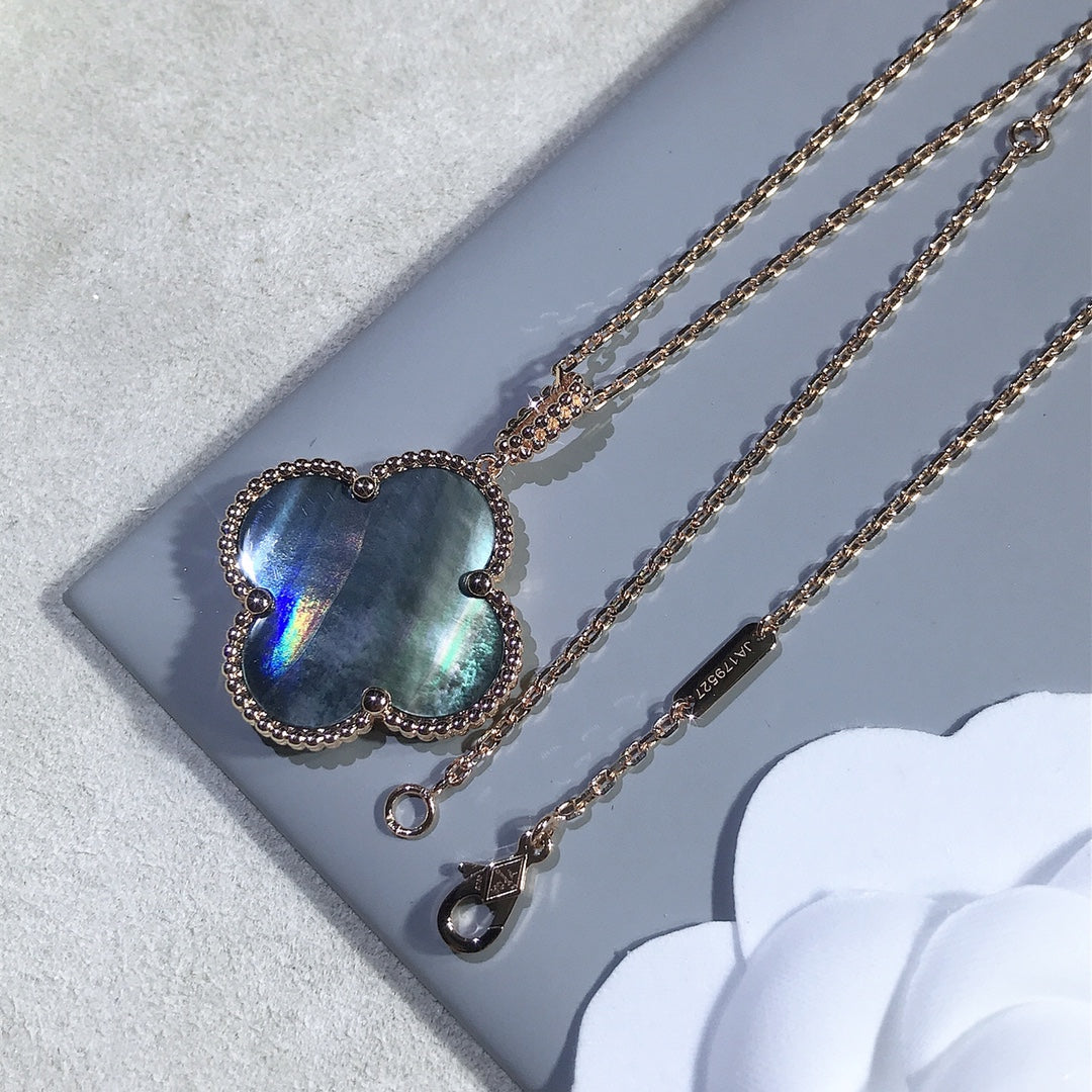 [sparkle Jewelry ]CLOVER 25MM GOLD DARK MOP BIG CLOVER NECKLACE