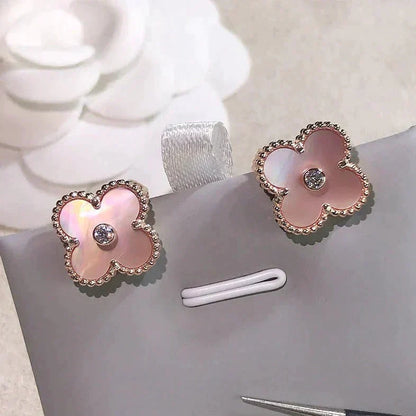 [sparkle Jewelry ]CLOVER MEDIUM 1 MOTIFS  PINK MOP DIAMOND EARRINGS