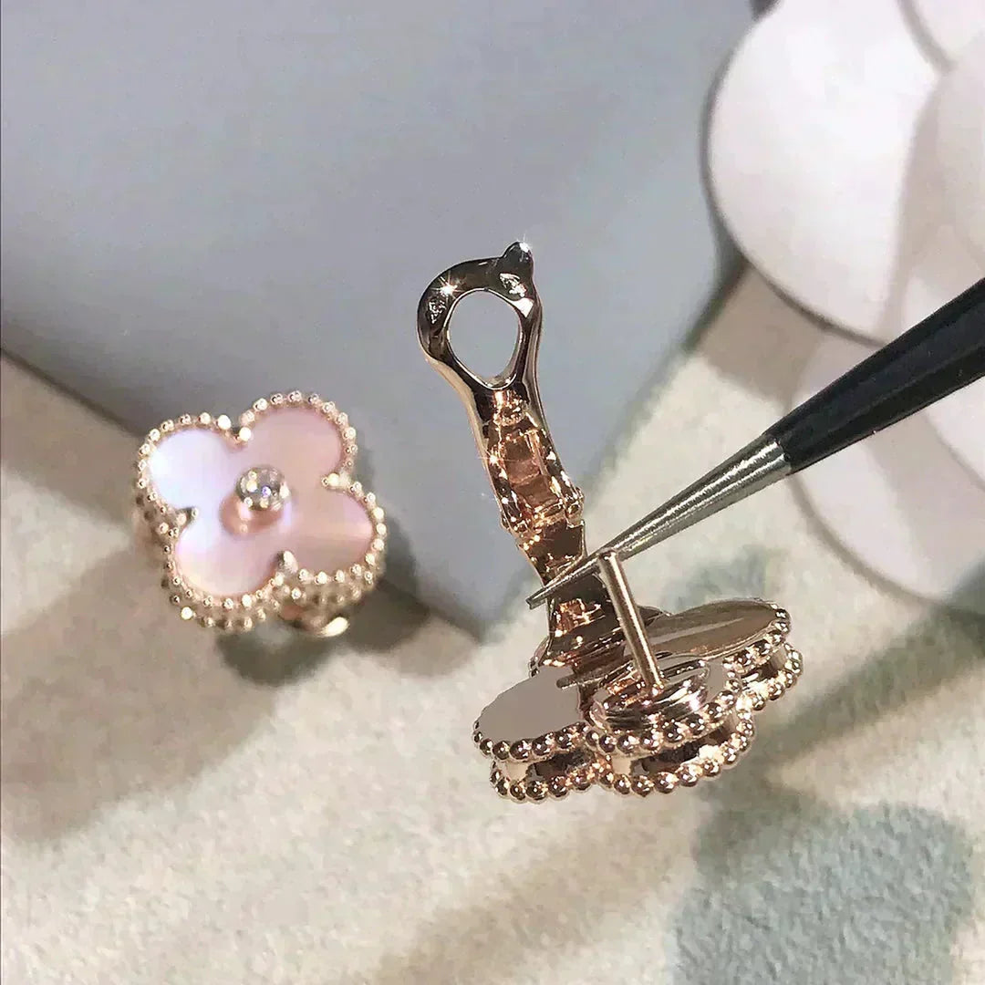 [sparkle Jewelry ]CLOVER MEDIUM 1 MOTIFS  PINK MOP DIAMOND EARRINGS