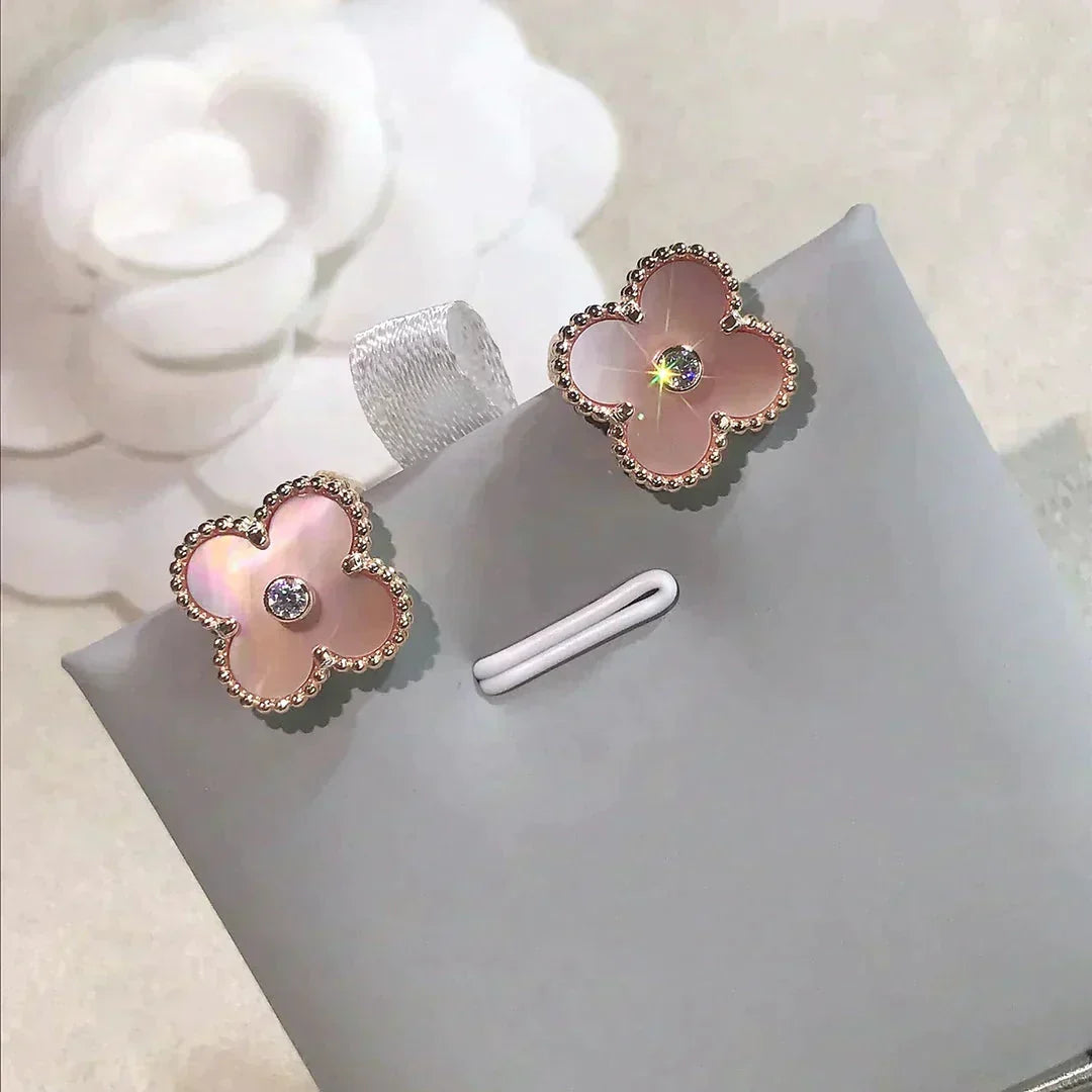 [sparkle Jewelry ]CLOVER MEDIUM 1 MOTIFS  PINK MOP DIAMOND EARRINGS