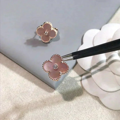 [sparkle Jewelry ]CLOVER MEDIUM 1 MOTIFS  PINK MOP DIAMOND EARRINGS