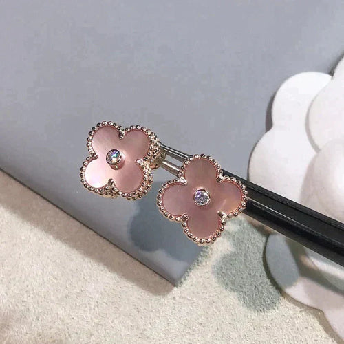 [sparkle Jewelry ]CLOVER MEDIUM 1 MOTIFS  PINK MOP DIAMOND EARRINGS