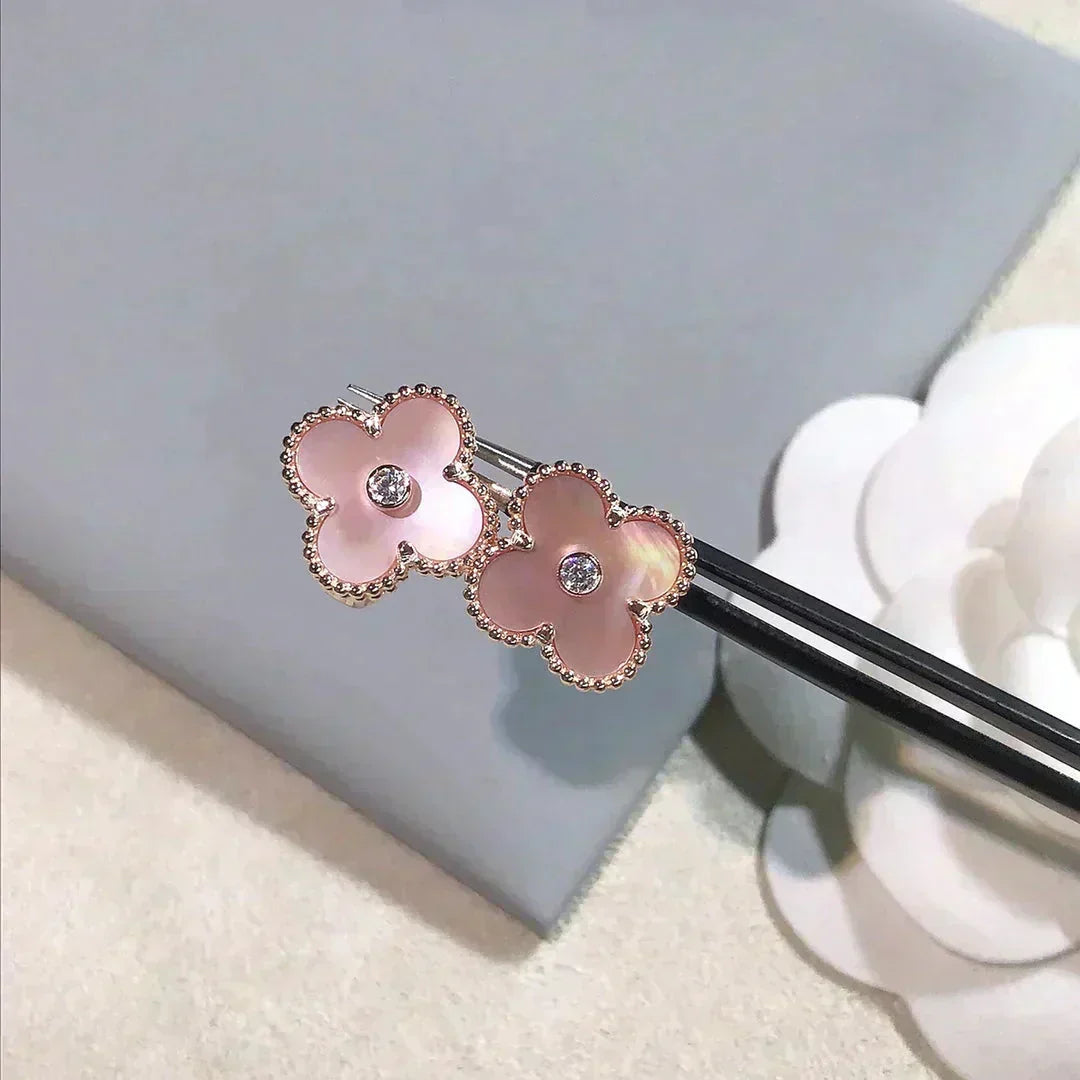 [sparkle Jewelry ]CLOVER MEDIUM 1 MOTIFS  PINK MOP DIAMOND EARRINGS