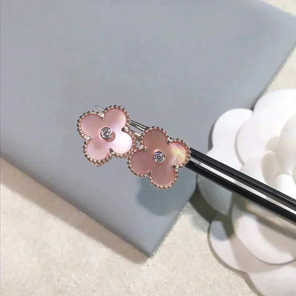 [sparkle Jewelry ]CLOVER MEDIUM 1 MOTIFS  PINK MOP DIAMOND EARRINGS