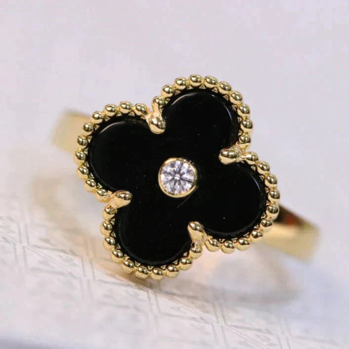 [sparkle Jewelry ]CLOVER ONYX RING GOLD DIAMOND