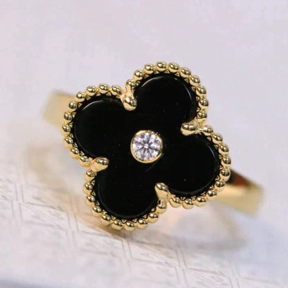 [sparkle Jewelry ]CLOVER ONYX RING GOLD DIAMOND