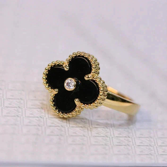 [sparkle Jewelry ]CLOVER ONYX RING GOLD DIAMOND