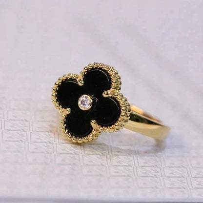 [sparkle Jewelry ]CLOVER ONYX RING GOLD DIAMOND